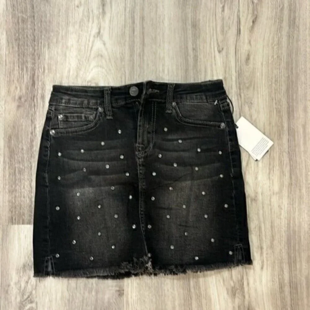 7 for All Mankind mini skirt size 12 NWT black with  rhinestone